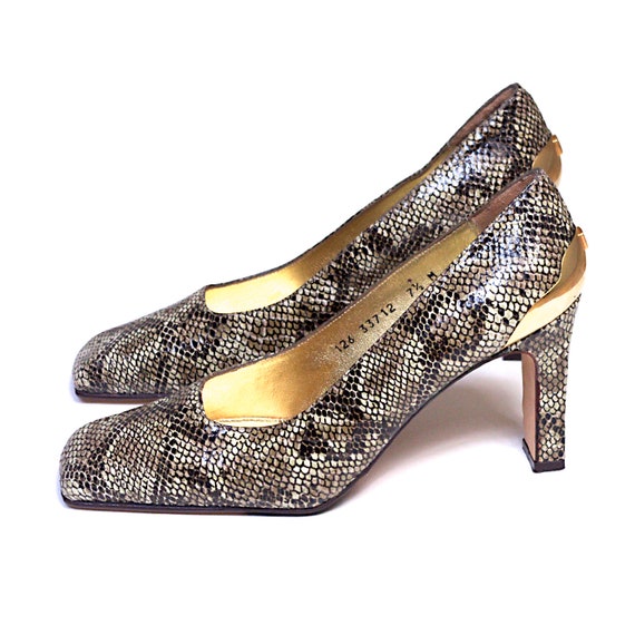 US size 7.5 womens snakeskin pumps chunky heels s… - image 5