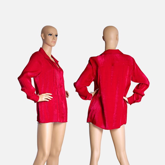 scarlet red silk-like shimmering sparkling blouse… - image 2