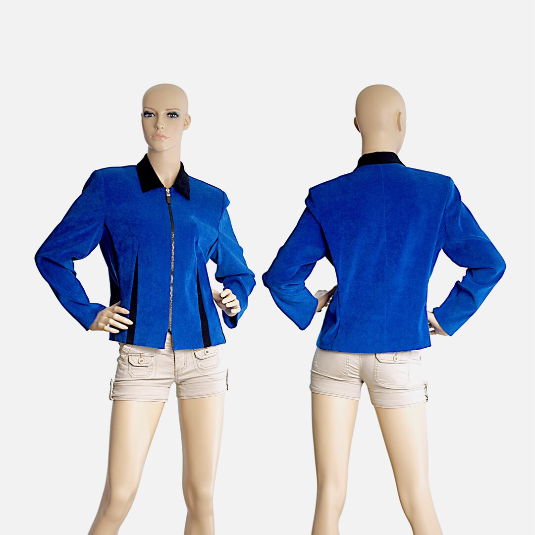 Royal Blue Blazer Crop Cropped Top Suit Jacket Cobalt Zipup Etsy