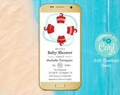 Smart Phone, WhatsApp Text Message, Email Wine Nautical Baby Shower Digital Invitation