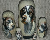 German Wirehaired Pointer on Russian Nesting Dolls. Dogs.