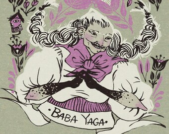 Baba Yaga - powerful forest witch // Slavic Folklore satin card art print