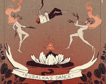 Rusalka's Dance | Slavic water nymph  - satin card art print