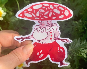 Toadstool Spirit / Mushroom creature - large vinyl sticker for your laptop or planner