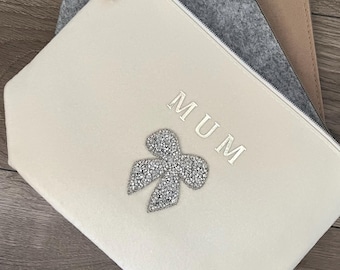 Personalised Felt Accessory Bag, Rhinestone Bow Gift