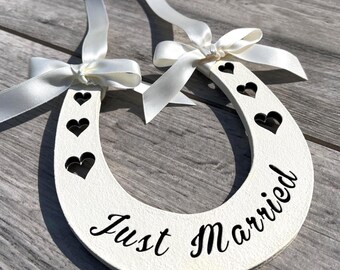 Personalised Just Married Gift Horseshoe: Hand-Painted Wooden Good Lucky Charm