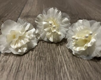 Bridal Hair Pins - Ivory Organza and Satin Flowers (Set of 3)