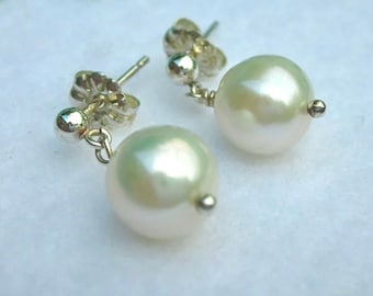 Cultured Pearl Earrings - Sterling Silver Post Earrings - June Birthstone - Birthday Present