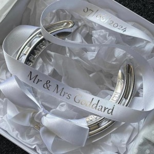 Personalised Wedding Horseshoe: Satin Ribbon, Good Luck Keepsake, Newlywed Lucky Charm Gift