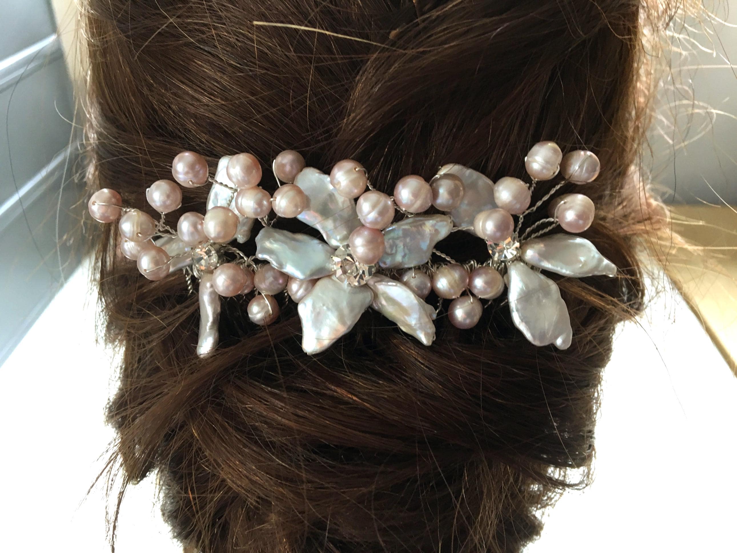 Handmade HUGE Freshwater Blue Keshi Pearl Crystal Hair Accessories Something Blue Crystal Pearls Hairpin - Handmade wedding  main image 2