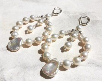 Boho Freshwater Pearl Sterling Silver Earrings: Bridal Jewellery