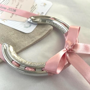 Personalised Wedding Lucky Horseshoe, Silver Keepsake with Satin Ribbon Bow, Christening, Home, New Born Gift, Newlywed Custom Present image 6