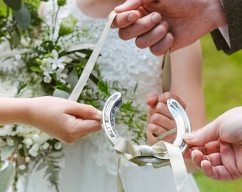 Wedding Lucky Horseshoe: Custom Personalised Lucky Bridal Keepsake with Sage Green Ribbon