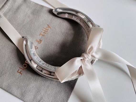 Personalised Wedding Lucky Horseshoe, Silver Keepsake with Satin Ribbon Bow, Christening, Home, New Born Gift, Newlywed Custom Present
