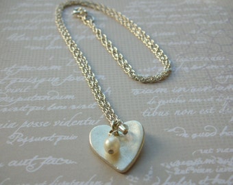 Collier de mariage Heart Pearl / Collier de cœur en argent fin Bijoux pour la mariée / Collier de mariée / Bijoux de mariage