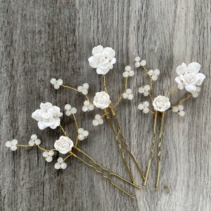 White Rose Flower Hair Pin, Delicate Boho Wedding Hair Grip