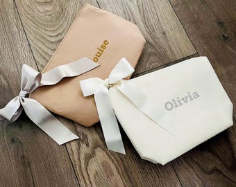 Personalised Felt Cosmetic Bag with Satin Bow | Bridesmaid Gift