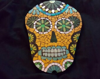 Green and Yellow Sugar Skull Mosaic "Victoria"