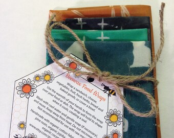 Bundles of Organic Beeswax Reusable Food Wraps, earth friendly, zero waste, plastic alternative, gift for cooks