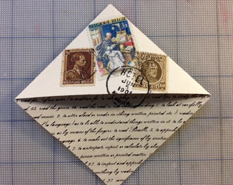Unique Corner Bookmark, old-world style, Travel-Themed, with postage stamps and postmarks