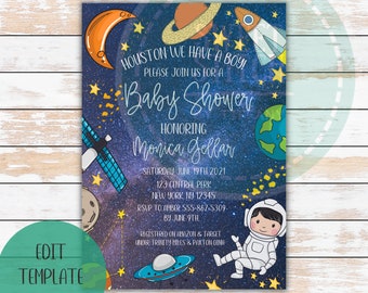 Space Baby Shower Invitation | Editable Astronaut, Rocket Ship (Digital Download)
