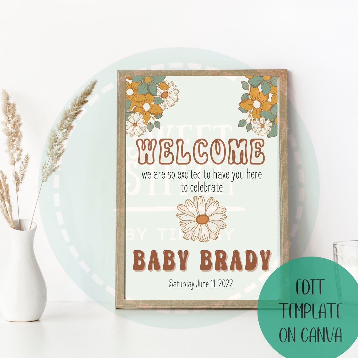 Groovy Baby Shower Sign 70s Vibe Groovy Baby Shower Flower