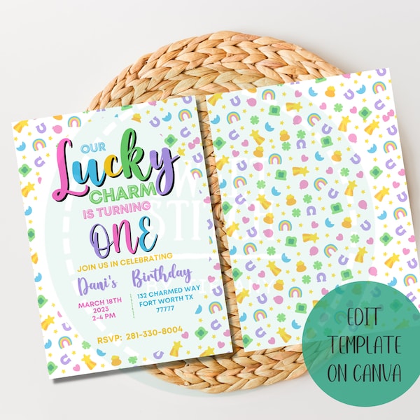 Lucky Charm Birthday Invitation - St Patrick's Day Birthday Invitation - First Birthday Party Invitation - Instant Download