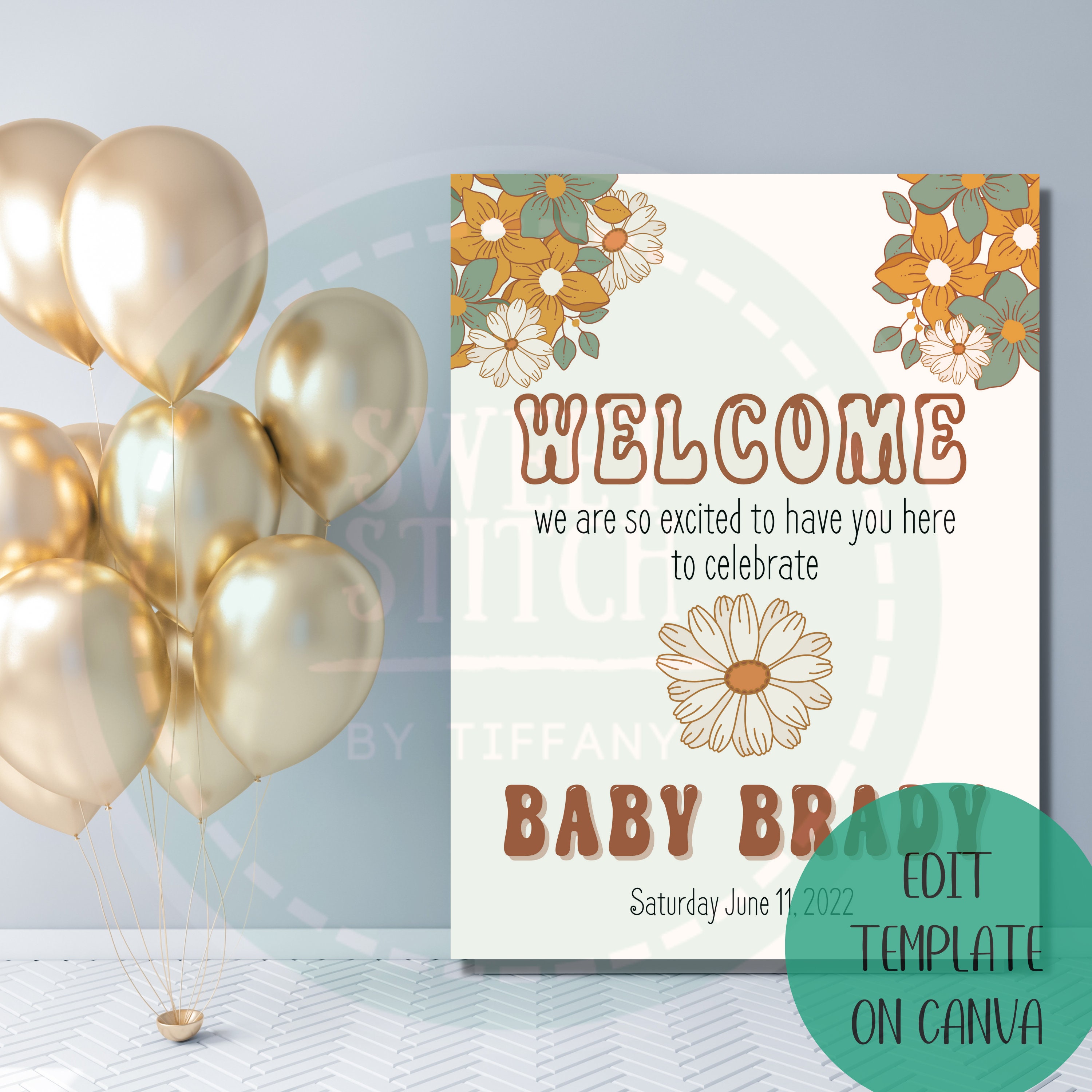 Groovy Baby Shower Sign 70s Vibe Groovy Baby Shower Flower