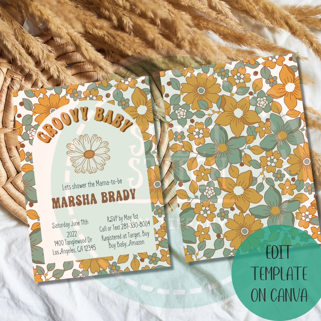 Groovy Baby Shower Editable Invitation 70s Vibe Groovy Baby Shower