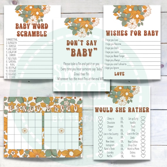 Groovy Baby Shower Games 70s Baby Shower Games Floral Baby Etsy