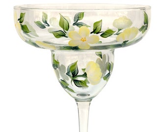 Margarita Glass - White Forget-Me-Nots Hand Painted