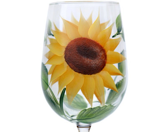 Wine Glass - Sunflowers Hand Painted