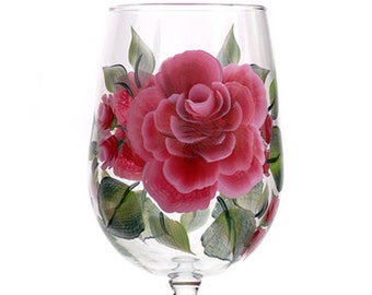 Wine Glass - Classic Rose Hand Painted