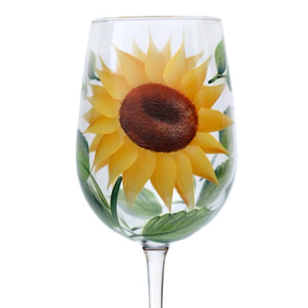 Wine Glass - Sunflowers Hand Painted