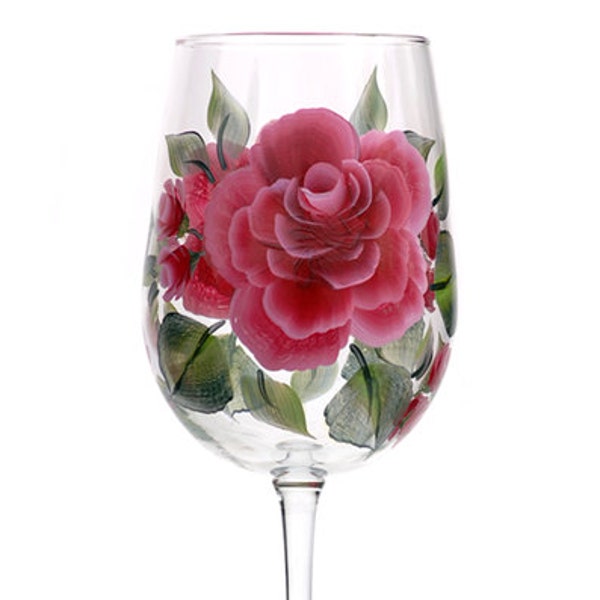 Wine Glass - Classic Rose Hand Painted