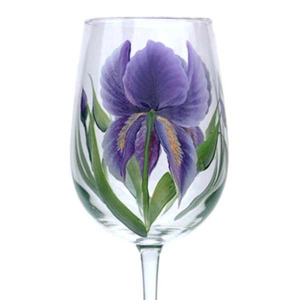 Wine Glass - Purple Irises Hand Painted