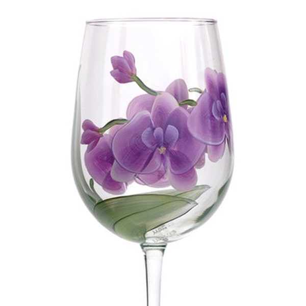 Wine Glass - Orchids Hand Painted