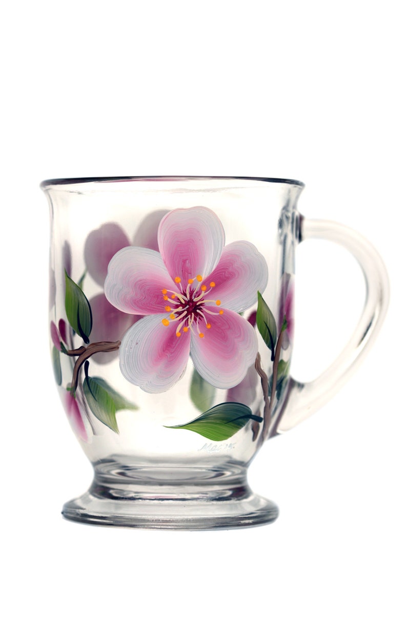 Cafe Mug Cherry Blossoms Coffee Mug Hand Painted image 1