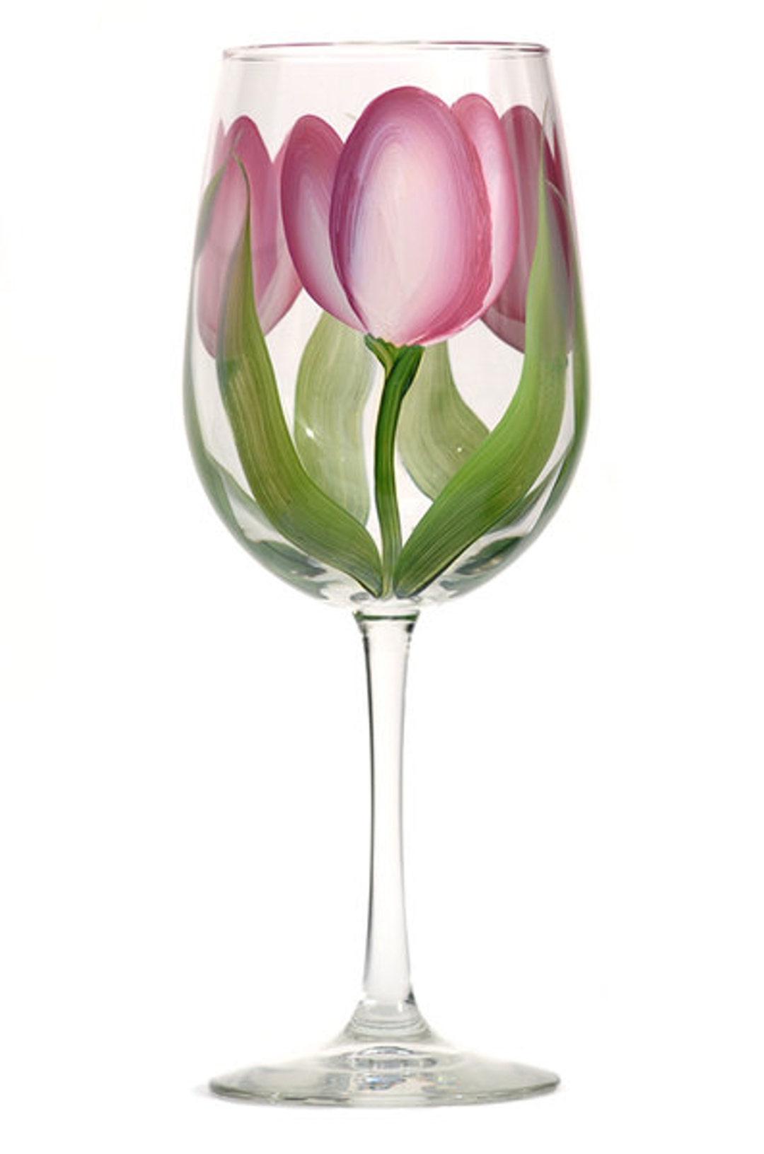 Wine Glass - Pink & Cream Tulips Hand Painted - Etsy