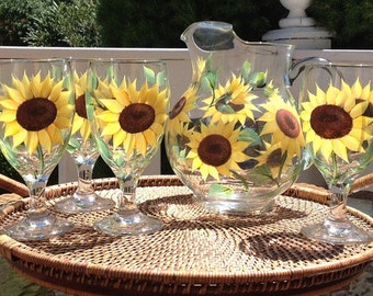 Entertaining Set - Sunflowers (5-Piece Sangria, Lemonade, Water) Hand Painted