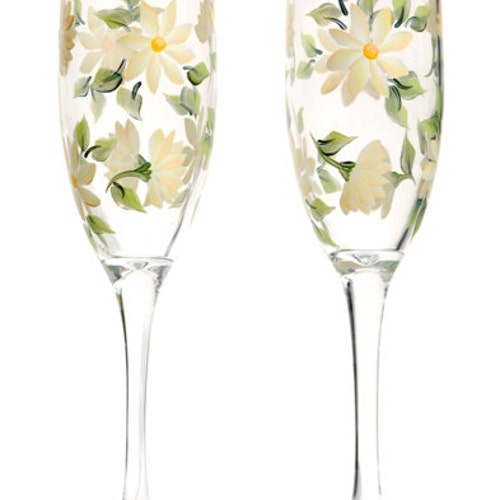 Champagne Flutes Soft Yellow Daisies set of 2 Hand Painted Etsy
