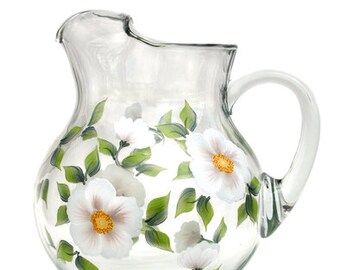 Serving Pitcher - White Beach Roses Hand Painted