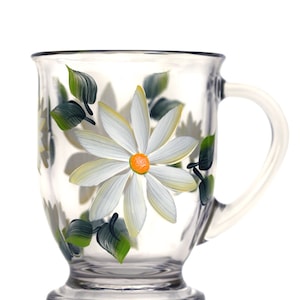 Cafe Mug - White Daisies Coffee Mug Hand Painted