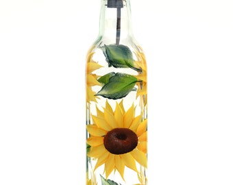 Hand Painted Olive Oil Bottle - Sunflowers (Olive Oil, Salad Dressing, Dish Soap) Hand Painted