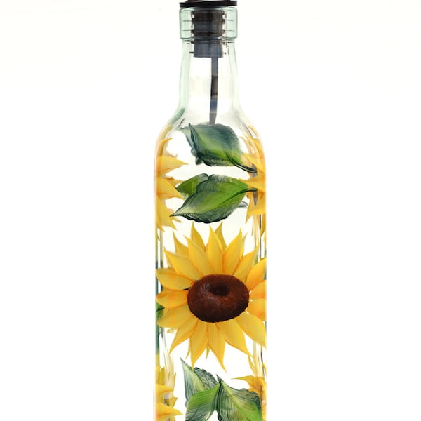 Hand Painted Olive Oil Bottle - Sunflowers (Olive Oil, Salad Dressing, Dish Soap) Hand Painted