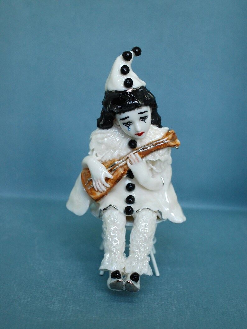 Pierrot clown mime Porcelain figurine Black and White Etsy