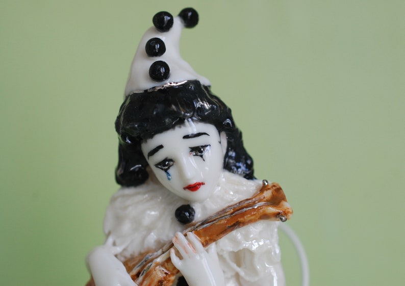 Pierrot clown mime Porcelain figurine Black and White Etsy