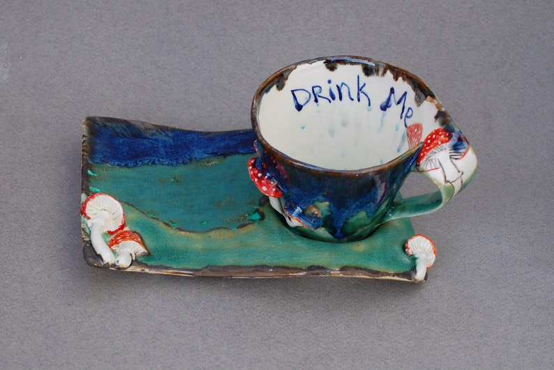 Tea cup and saucer set Cheshire cat smile Alice in Wonderland Etsy