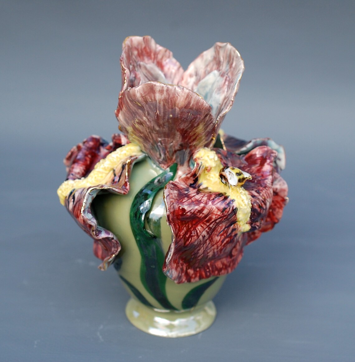 Vase in the shape of a flower Purple iris figurine Decorative | Etsy