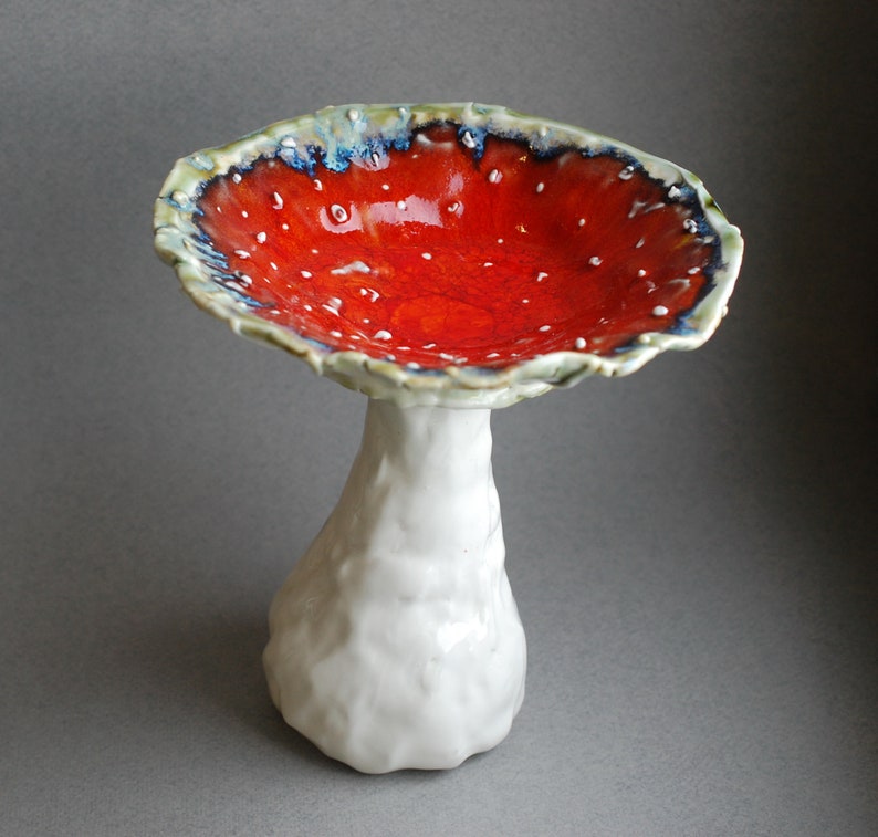 Mushroom vase Ceramic sculpture Red Amanita statuette Candy bowl Decorative vase figurine Alice in wonderland style Decorative Centerpiece